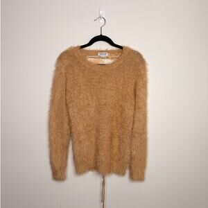 Molly Bracken FuzzyLace Up Back Sweater Blush Tan Boho Anthropologie Women’s S/M